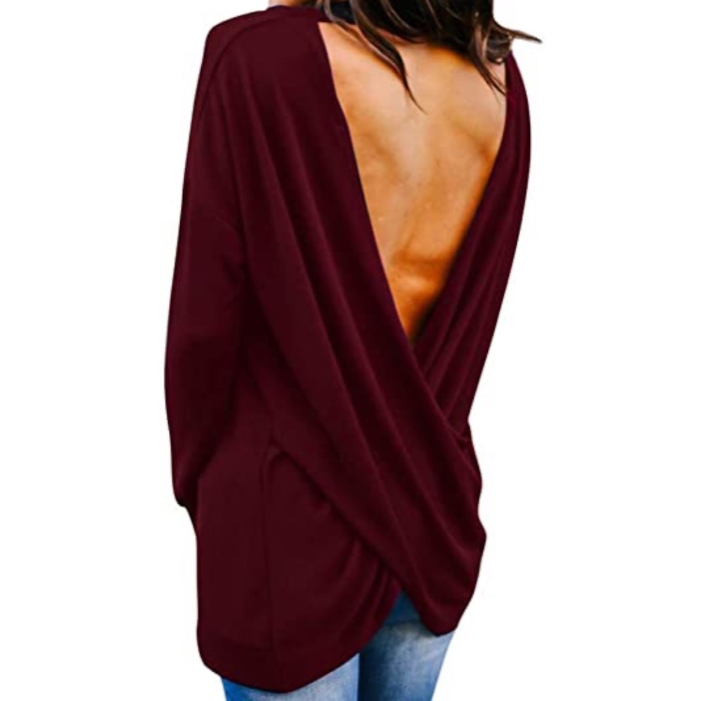 NWOT Women's Long Sleeve V-Neck Backless Blouse